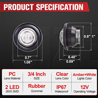 10PCS 3/4" 2LED Feux de position latéraux ronds bicolores ambre + blanc avec connecteur bullet, 12V, IP67