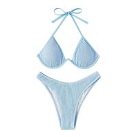 Ensemble de bikini dos nu à lacets personnalisé pour femme, maillot de bain de plage unique taille haute pour femme, séchage rapide, deux pièces, coupe triangle