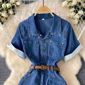 Vestido Maxi Casual de Mezclilla para Mujer, Elegante, Tejido, Transpirable, Ecológico, Antiestático, con Cuello Polo, Lazos y Abertura, Corte Ajustado, Estilo Imperio, para Verano - Product Image 2