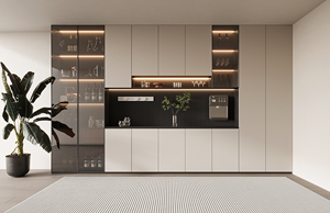 Gabinete de vino de madera moderno de lujo personalizado muebles de comedor con estante de exhibición de vidrio para el hogar sala de estar Villa o Hotel - Product Image 5