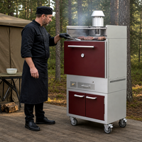 Barbecue commercial espagnol à charbon de bois mobile vertical Santa Maria avec armoire de rangement et grille supérieure pour restaurant