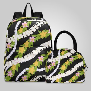 New Arrival Customized Hawaii Puakenikeni Black <b>Lei</b> Design Child Portable Reusable Lunch Bag School Backpack Bag Sets - Product Image 2