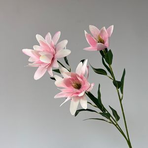 Bouquet de fleurs artificielles en soie, 3 têtes, magnolia blanc et rose, décoration de mariage, décoration intérieure, haute simulation, branche unique - Product Image 3