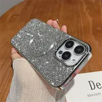 Étui magnétique brillant à paillettes pour iPhone 15 14 13 12 11 Pro Max Plus, placage, charge sans fil, coque de protection