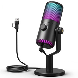 Programmable PC USB Condenser Podcasting <b>Microphones</b> Kit With 3 in 1 Mic Gain USB Type C Dual Mode RGB Gaming <b>Microphones</b> - Product Image 1