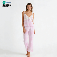 Ensemble pyjama élégant deux pièces pour femme Beefey : haut caraco léger et pantalon, avec dentelle et taille élastique
