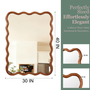 Yellowish Brown <b>30x40</b> Wavy Rectangle Solid Wood <b>Frame</b> Decorative Mirror For Bedroom Bathroom Living Room Entryway - Product Image 5
