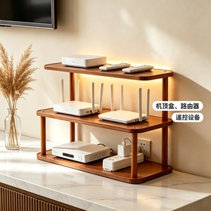 <b>Router</b> Holder With Led Light 3 Tier Wooden Stand For Wifi <b>Router</b> Cable Management Desktop Organizer Office Storage <b>Box</b> - Product Image 3