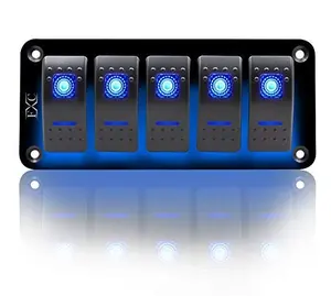 Rocker Schalter Aluminium Panel 5 Gang Kippschalter Dash 5 Pin AUF/Off 2 LED Backlit für Boot Auto marine Blau