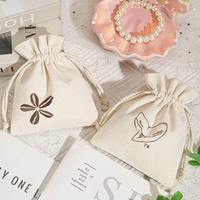 Petit sac à cordon en toile biologique écologique pour collier de boucles d'oreilles Pochette à bijoux en toile de coton avec logo imprimé personnalisé