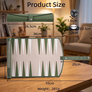 Juego de Backgammon Plegable y Ecológico de Cuero de MORGANS INDUSTRIES con Dados y Estuche de Transporte, Color Verde - Product Image 2