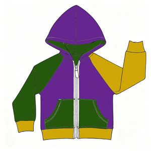 Veste à capuche zippée unisexe pour enfants, design patchwork trois couleurs <span class=keywords><strong>vert</strong></span>, violet et jaune, idéale pour le carnaval - Product Image 3