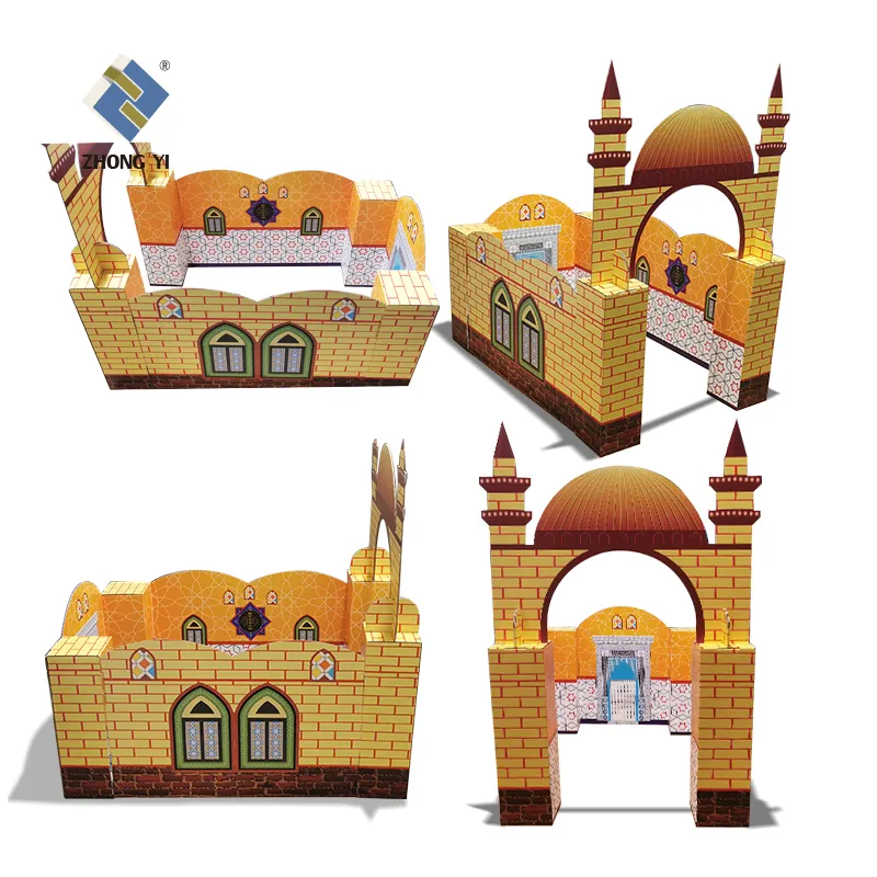 3d Diy Kinderen Omkeerbare Masjid Kartonnen Golfplaten Moskee Speelhuis