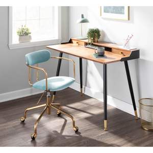 DB by LumiSource Chaise de bureau contemporaine en métal doré et velours bleu clair Design élévateur avec hauteur réglable Style moderne - Product Image 6