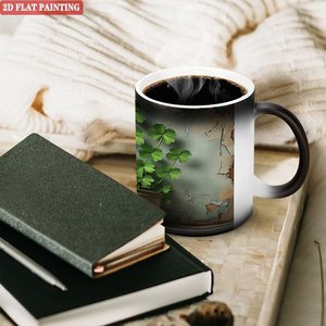 Taza Mágica de Cerámica Negra Esmerilada de 11 oz, Sensible al Calor, con Diseño de Plantas - Product Image 3