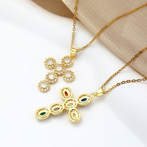 FY Christlicher Glaubensschmuck Jesus-Schmuck Edelstahl Vergoldete Kette mit Zirkonia-Besetztem Großem Kreuzanhänger Halskette - Product Image 4