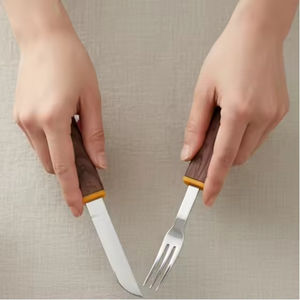 Couteaux de cuisine à manche en bois et accessoires, ensemble de 2 pièces en acier pour découper, couteau de chef, couteau à trancher, fourchette en acier, ensemble couteau et fourchette - Product Image 5