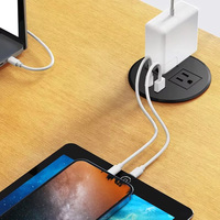 Tomacorriente Redondo para Mesa con USB Integrado, Oculto, Empotrado, Estándar Americano, Enchufe de Escritorio
