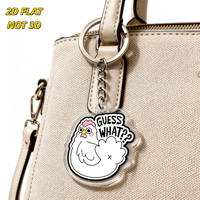 Porte-clés amusant en acrylique « Guess What » avec poule et fesses de dessin animé, breloque transparente pour clés ou accessoire de sac