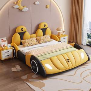 Lit de course automobile Lamborghini éclairé par LED pour garçons, taille double, jaune, lit de course automobile pour enfants avec phares, lit rembourré pour tout-petits - Product Image 1