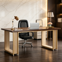 Bureau d'ordinateur en bois rustique brun de 63 pouces, grand bureau d'écriture en bois avec pieds en U pour la maison ou le bureau