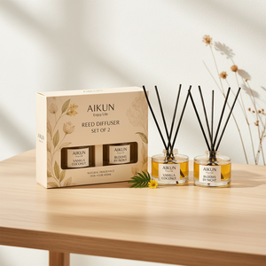 Aikun Low MOQ Window 50ML 2 Pack Round Glass Sticker Label Custom Scent Long Lasting <b>Reed</b> <b>Diffuser</b> Gift Box Set for Gift Shop - Product Image 1