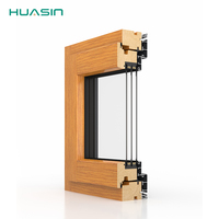 Fenêtre en bois recouvert d'aluminium à rupture de pont thermique de style chinois Huasin, design minimaliste, mécanisme de bascule et de rotation pour cuisine et hôtel