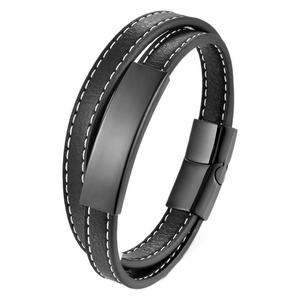 <span class=keywords><strong>Pulsera</strong></span> de cuero trenzado para hombre, <span class=keywords><strong>pulsera</strong></span> de moda con barra de Metal de acero inoxidable, estilo Vintage, regalo - Product Image 1