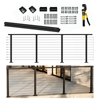 Kit Completo de Barandilla Horizontal de Cable de 8-12 pies, Color Negro, Resistente a la Corrosión, Sistema de Acero Inoxidable de Alta Seguridad para Terraza y Balcón Residencial