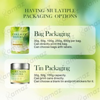 Amaz OEM Matcha Collagen Peptides Powder Supplement, Poudre de thé vert Matcha cérémonial avec poudre de peptides de collagène