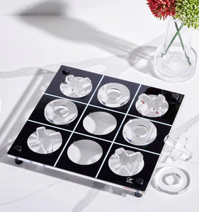 Acrylique personnalisé moderne Lucite Tic Tac Toe Set comprend des blocs transparents ultra épais sur un plateau lucite noir ou or - Product Image 2