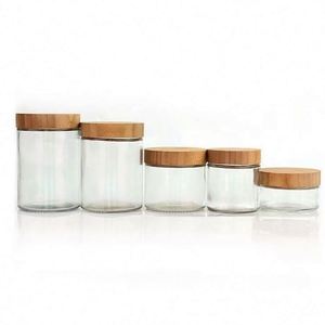 Clear Round <b>Big</b> Capacity <b>Glass</b> Cosmetic <b>Jars</b> for Cream with Bamboo Lid - Product Image 4