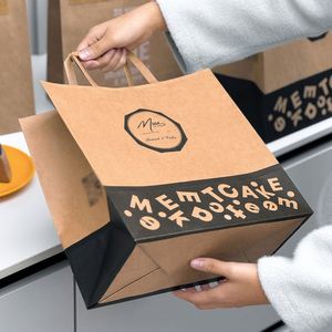Bolsas de Papel Kraft Desechables, Biodegradables, Reciclables y Ecológicas con Asas, con Diseño Personalizado, para Panadería y Comida para Llevar - Product Image 3