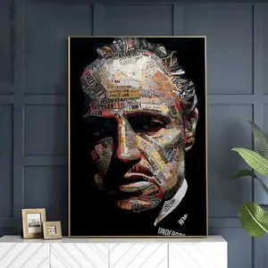 Godfather Newspaper Collage Movie Poster PaintingPrints And Poster abstract wall canvas art printing