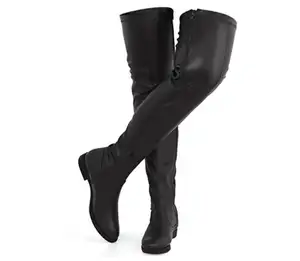 Fashion Comfy square toe black knee high flat heel boots for women