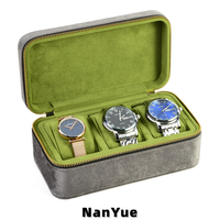 Boîte à montres en velours avec fermeture éclair, 3 emplacements, portable, étui de rangement pour montres, présentoir, boîte cadeau, boîtes à bijoux avec logo personnalisé