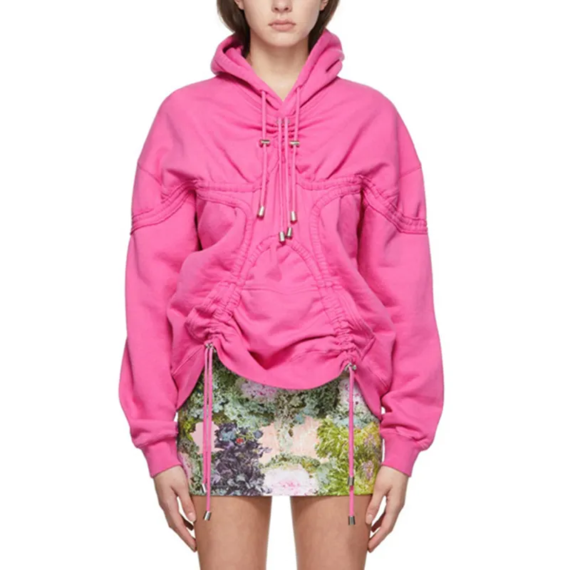 Boutique Custom logo INS Running Casual drawstring pink zip up hoodie crop top hoodie