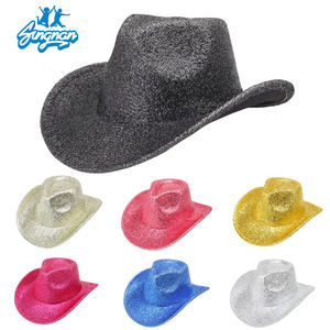 หมวกคาวบอยมีปีกมีกลิตเตอร์ริบบิ้นผ้าซาตินออกแบบโลโก้ได้ตามต้องการหมวกเฟโดราแบบตะวันตกสำหรับปาร์ตี้ริมชายหาด - Product Image 1