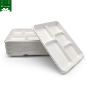 Bagasse de canne à sucre compostable biodégradable personnalisée conteneur de <span class=keywords><strong>repas</strong></span> à 5 <span class=keywords><strong>compartiments</strong></span> boîte d'emballage Bento <span class=keywords><strong>plateau</strong></span> de bagasse avec couvercle - Product Image 1