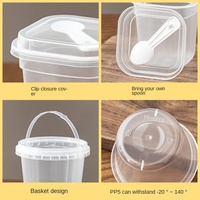 Gobelets en Plastique Jetables 220/280 ml avec Couvercle et Cuillère, Ronds Carrés, Boîte d'Emballage Transparente, Pots à Pudding pour Snacks, Desserts et Yogourts