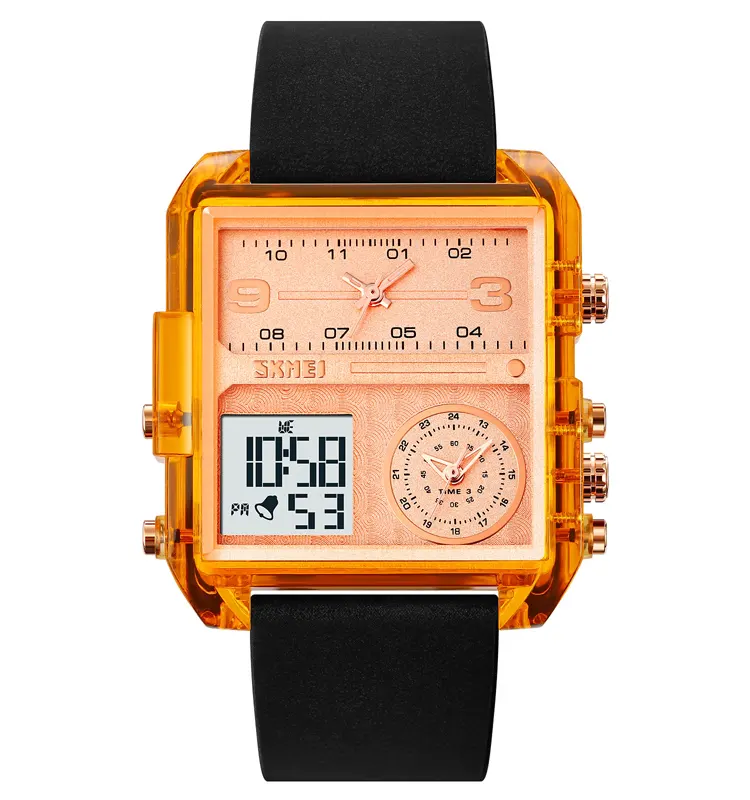 skmei 2021watch fashion three time hour wholesaler 42mm transparent case sport digital analog watches for men
