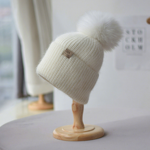 Chapeaux d'hiver pour femmes en fourrure de lapin angora, bonnets d'hiver avec <span class=keywords><strong>pompon</strong></span> en fourrure amovible - Product Image 3
