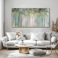 Peinture sur toile abstraite texturée 3D faite à la main, encadrée, représentant une forêt, pour décoration de salon, style bohème