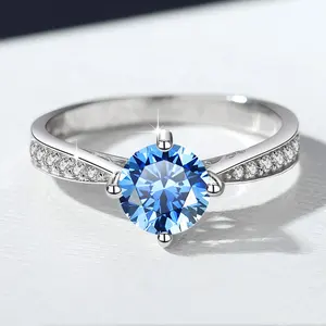 D-color moissanite diamond S925 sterling silver ring colorful treasure 1 carat starry sky four claw crown Fashion jewelry