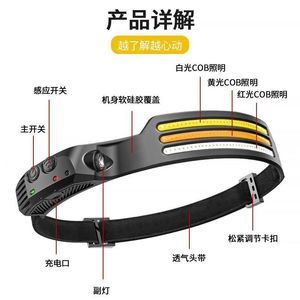 Linterna frontal COB LED recargable por USB, luz nocturna para correr, banda de silicona de alta intensidad, luz para ciclismo al aire libre - Product Image 2