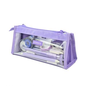 Students Clear PVC Pencil Case 6 <b>Compartments</b> Waterproof Organizer Pen <b>Bag</b> for Exams Pastel Color Pastel Clear Pencil Pencil <b>Bag</b> - Product Image 1