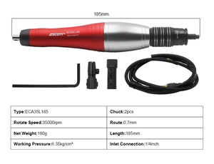 เครื่องเจียรแบบอัลตราโซนิกนิวเมติก CE 35000RPM พร้อมระยะชัก 0.7 มม. เครื่องขัดอากาศแบบอัลตราโซนิก อะลูมิเนียม 1/4" เครื่องมือตะไบแบบลูกสูบ - Product Image 2