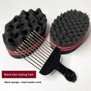 1 pièce Éponge magique africaine pour coiffure, brosse à cheveux pour homme noir, éponge à tordre les cheveux, double face, éponge magique pour boucler les cheveux, tresser les dreadlocks, éponge Bru - Product Image 3