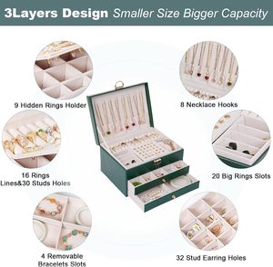 Wholesale Multi-layer Leather <b>Drawer</b> Box Jewelry Accessories Organizer Velvet <b>Storage</b> Case for Travel Gift With Locks - Product Image 2