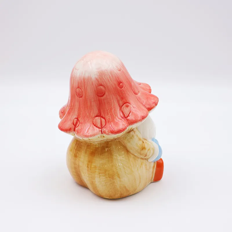 OEM personnalisé nouveau décor à la maison mignon 3d figure statue en céramique en forme d'éventail rose champignon gnome figurine ornements cadeau